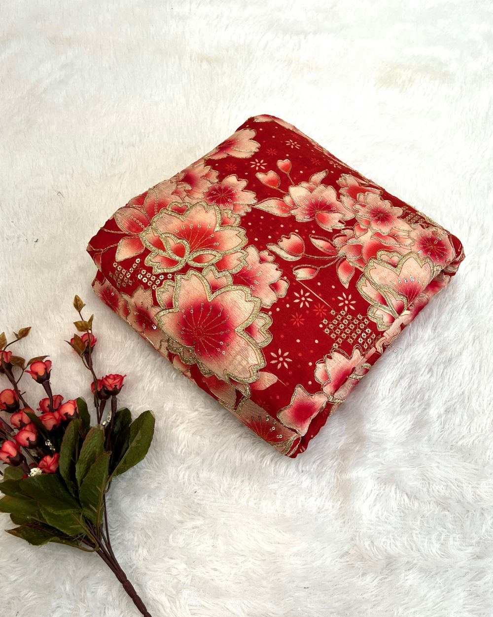 Chinnon Work Red Colour 46 Inches Width