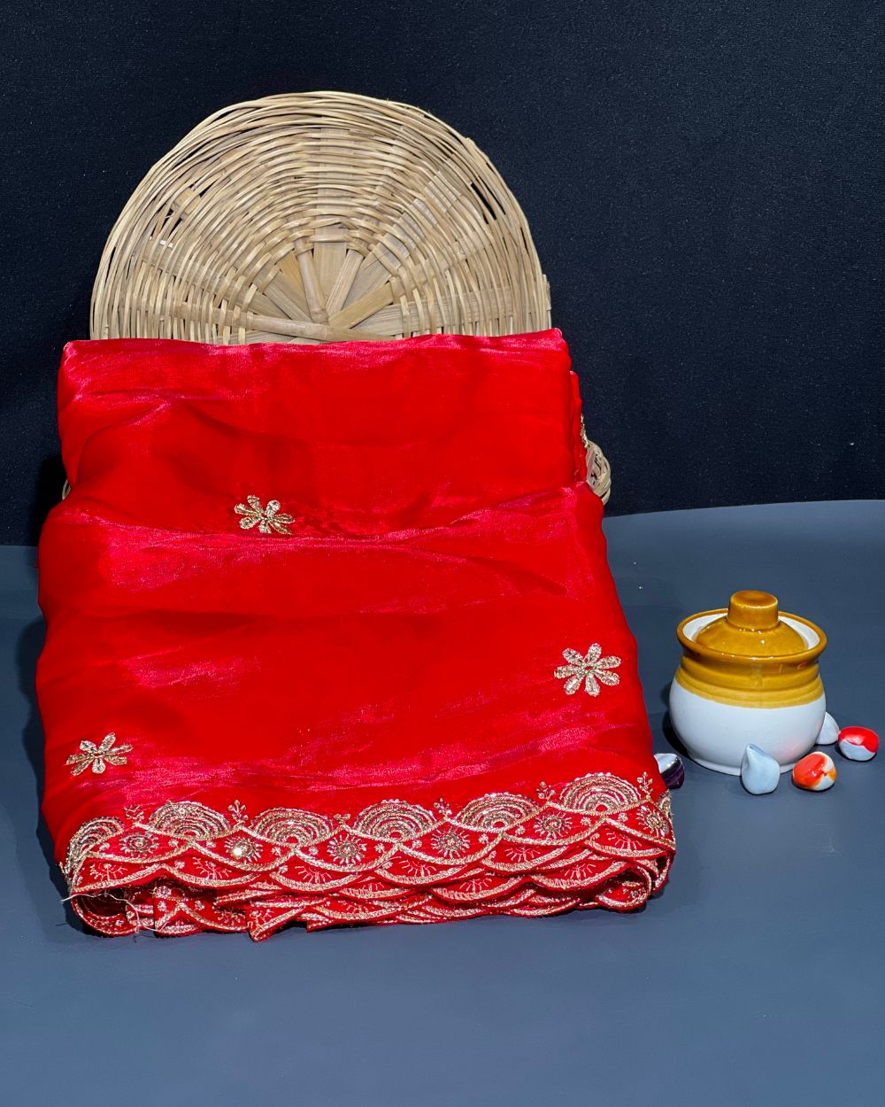 Jimmy Choo Work with both side Border Dupatta Fabric Red Colour 38 Inches Width