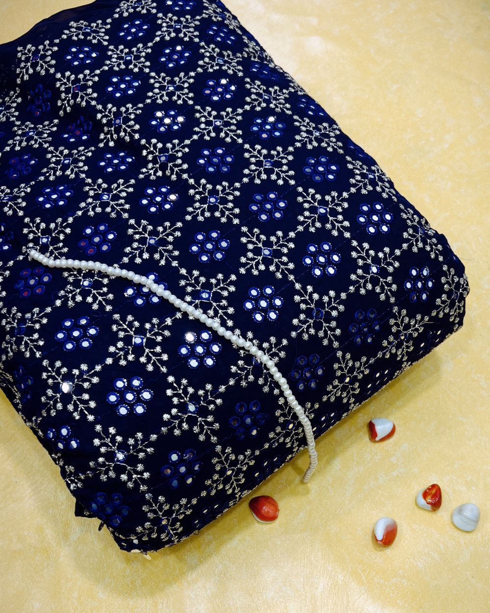 Georgette Abla Work Navy Blue Colour 44 Inches Width