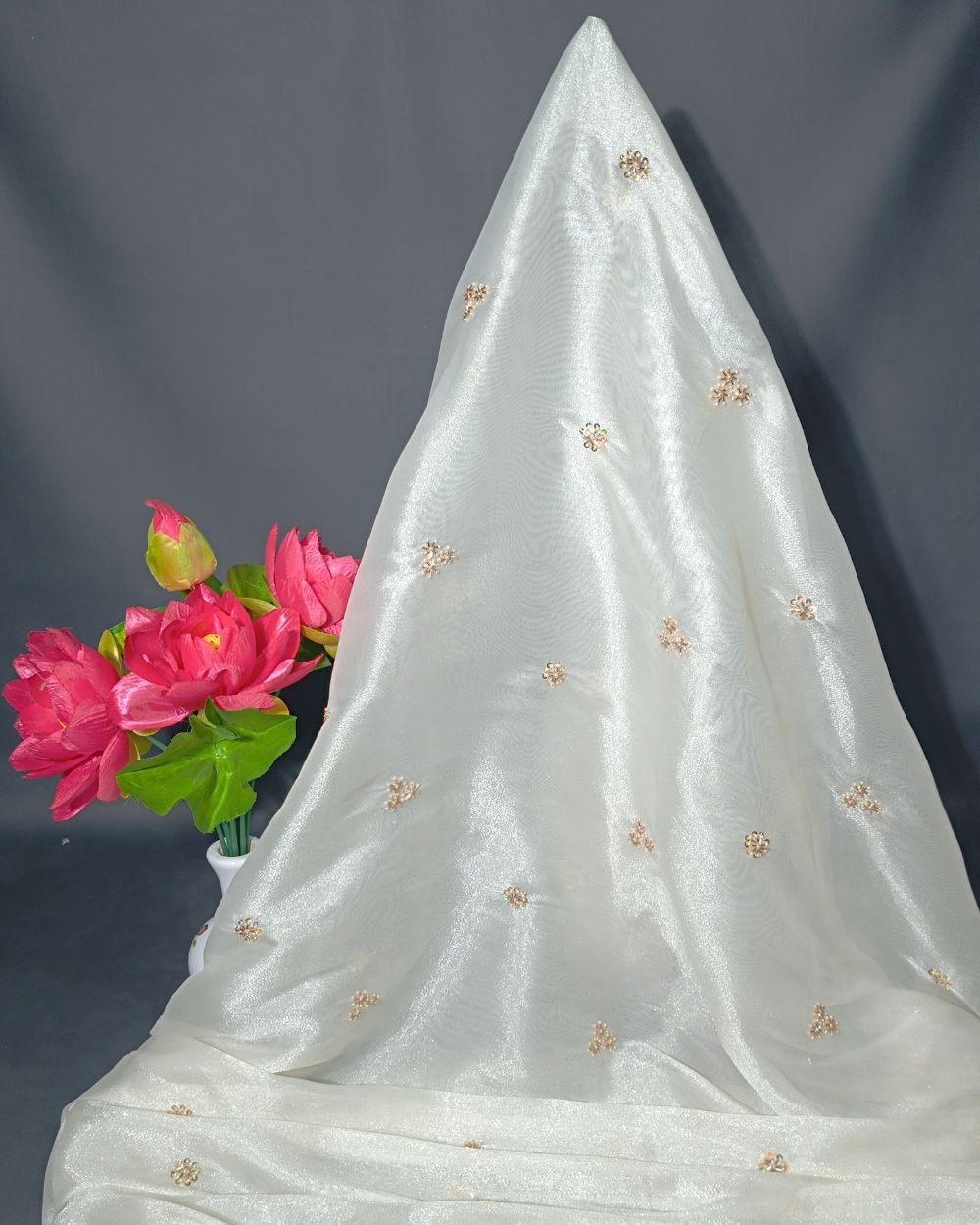 Shimmer Silk Work Off White Colour 44 Inches Width