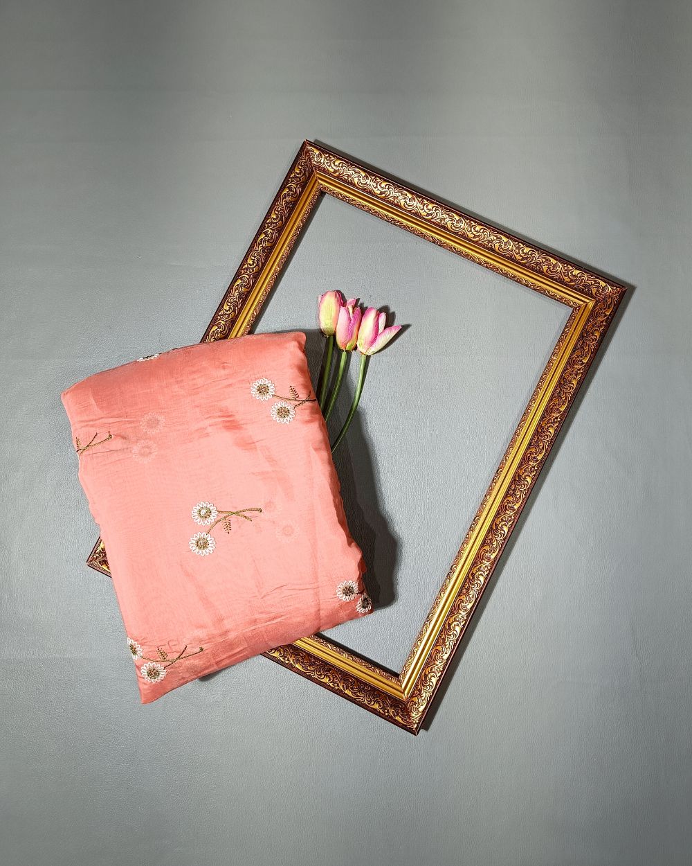 Chanderi Mal Cotton with Thread Work Light Peach Colour 43 Inches Width