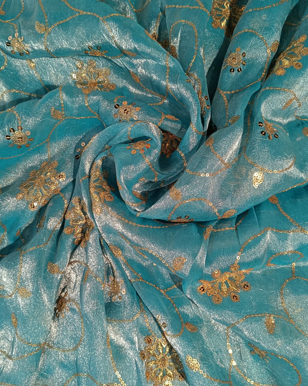 Gold Crush Work Sky Blue Colour 48 Inches Width