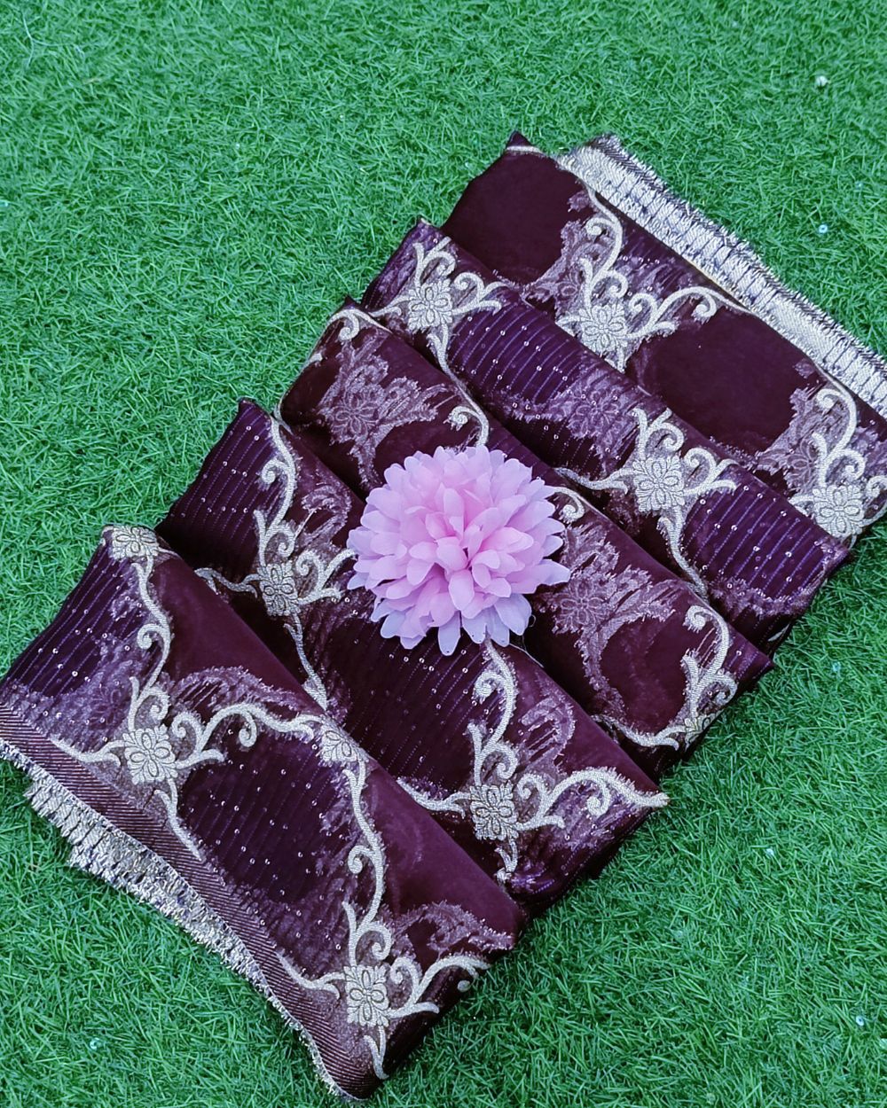 Organza Zari Work Wine Colour 45 Inches Width