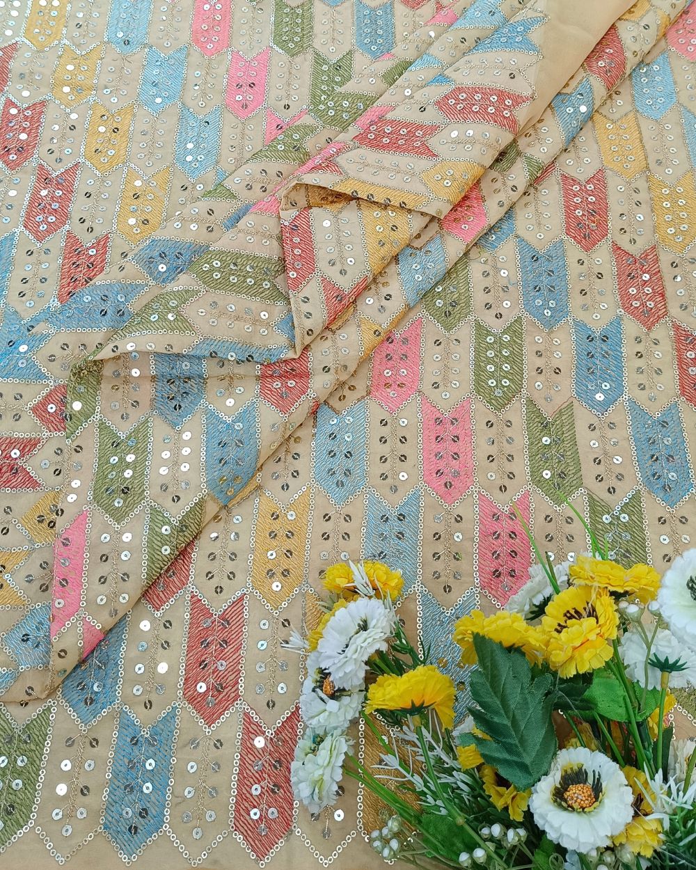 Georgette Work Pastel Orange Colour 44 Inches Width