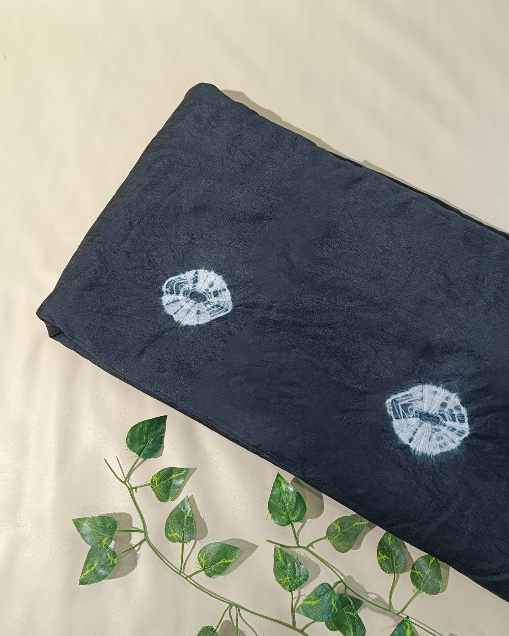 Chanderi Cotton with Shibori Print Black Colour 46 Inches Width