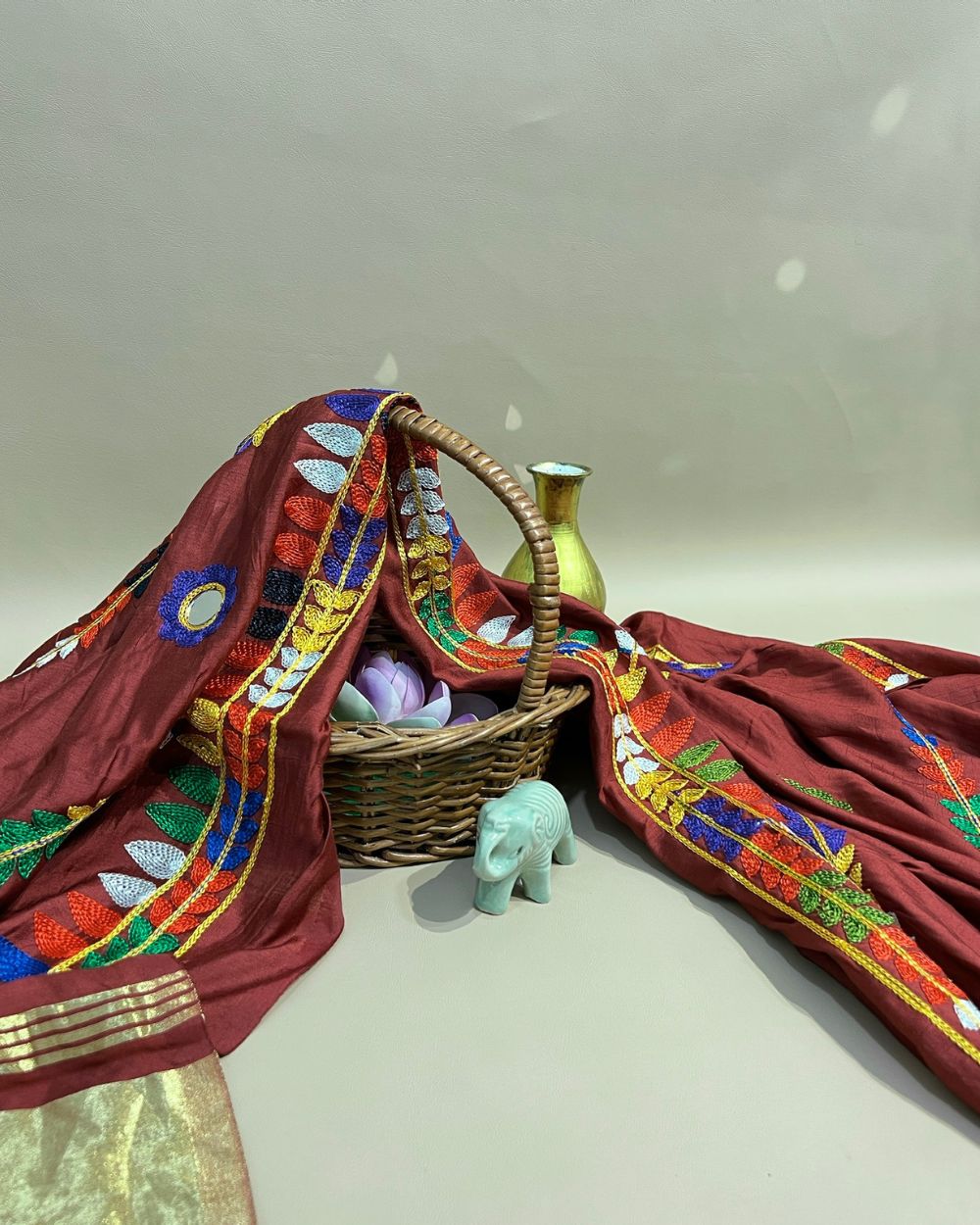 Abla Work Lagdi Patta Dupatta Art Silk Maroon Colour 40 Inches Width