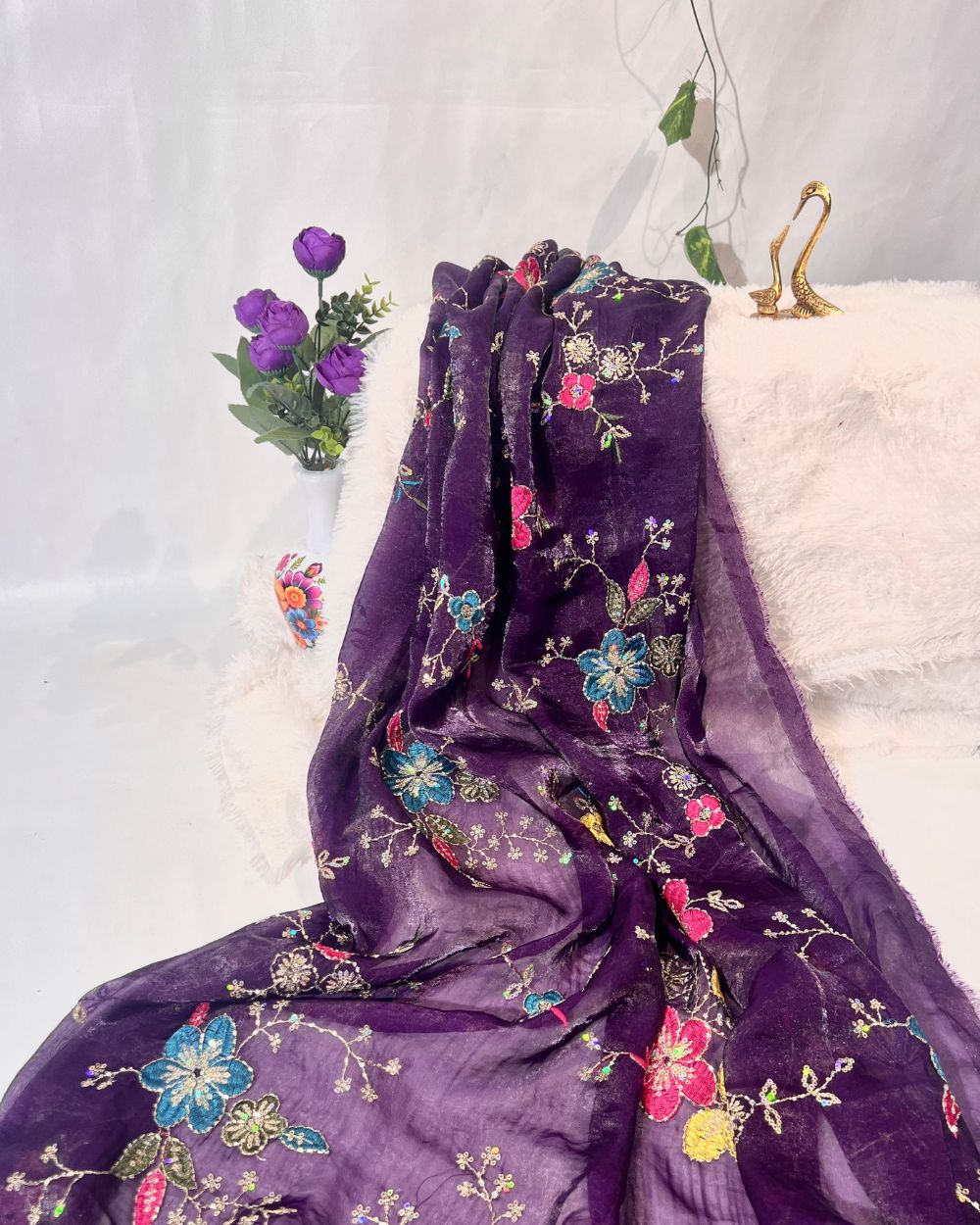 Space Silk Work Dark Purple Colour 44 Inches Width