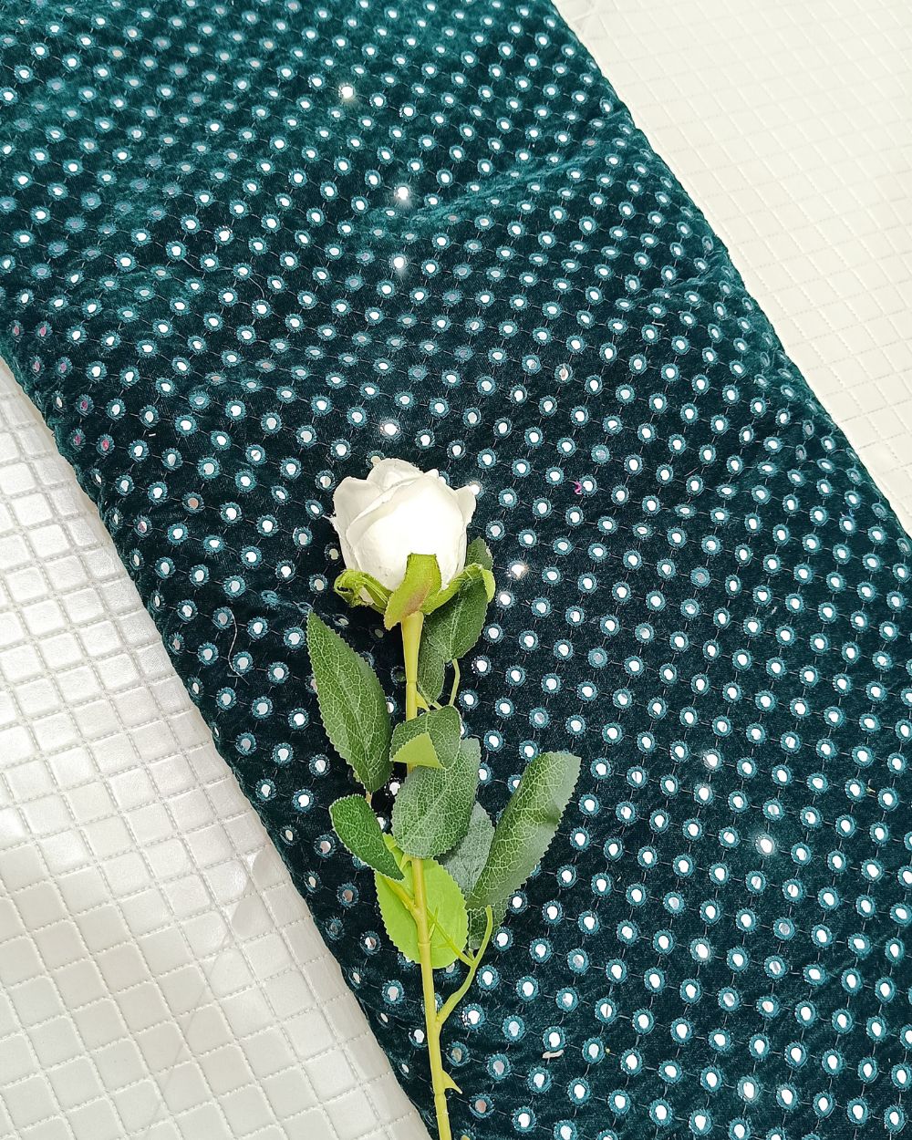 Velvet Abla Work Peacock Green (Morpankhi) Colour 42 Inches Width