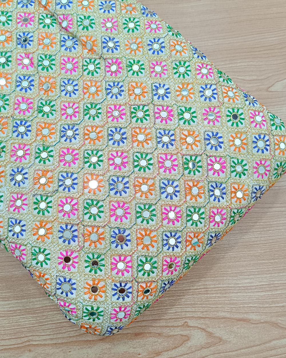 Georgette Gamthi Rajasthani White (Multicolor) Colour 44 Inches Width