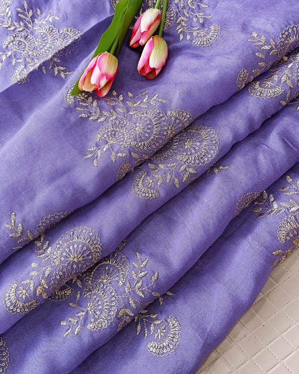 Jute Work Lavender Colour 42 Inches Width