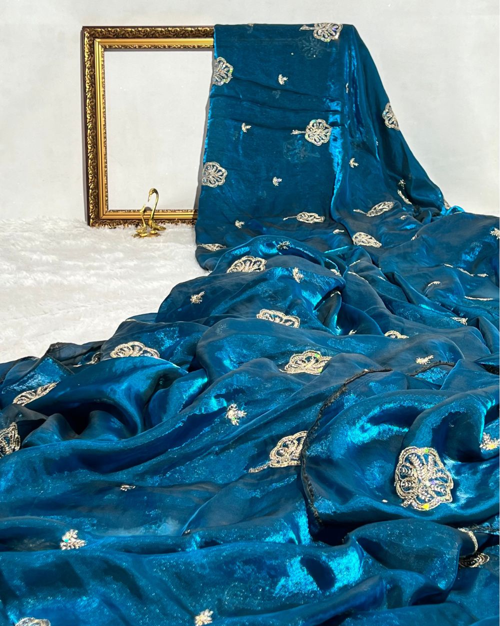 Space Silk Work Peacock Blue Colour 46 Inches Width