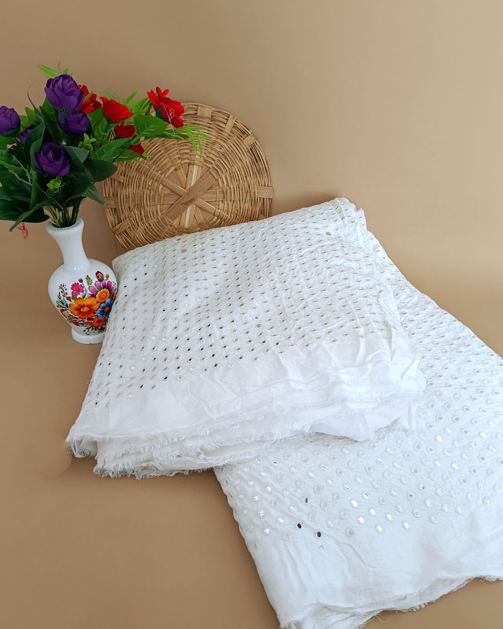 Rayon Abla Work White Colour 44 inches width