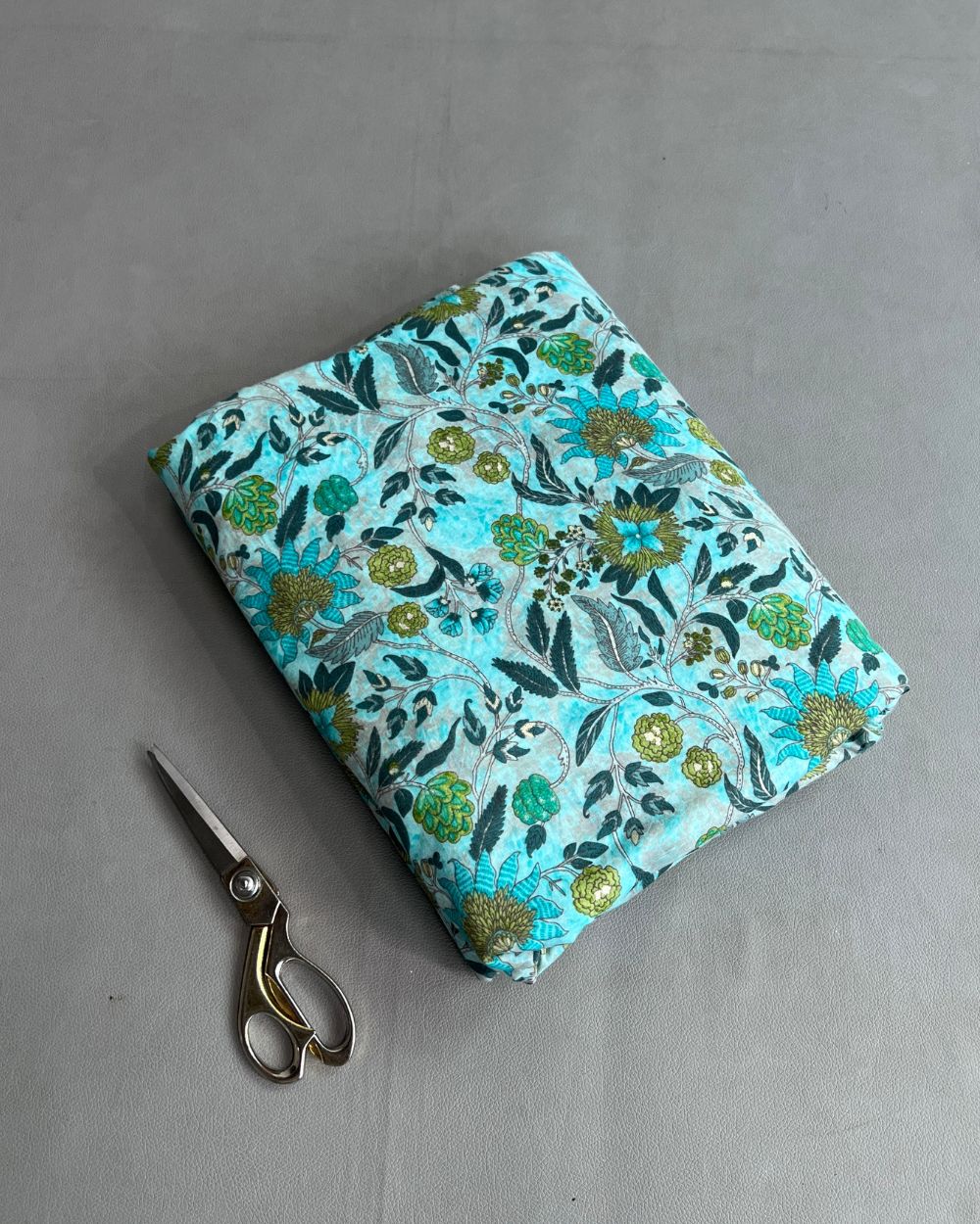 Printed Mal Cotton (Foil) Sky Blue Colour 45 Inches Width