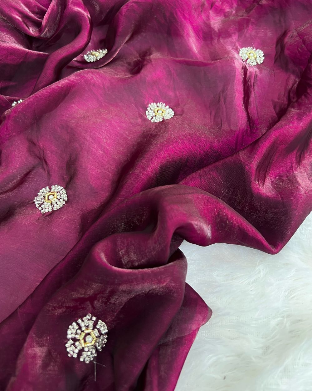 Space Silk Work Wine Colour 44 Inches Width