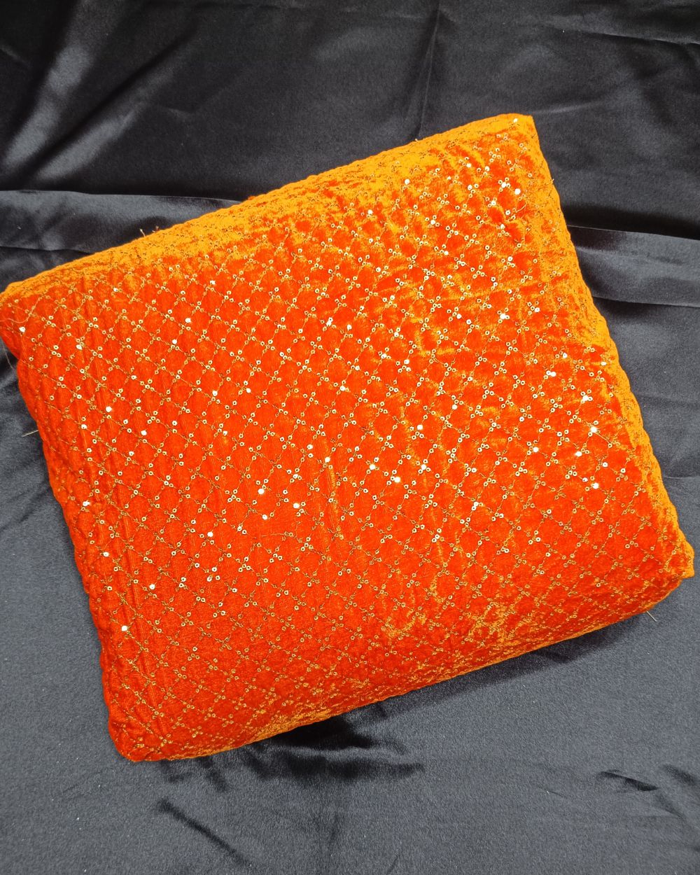 Velvet Work Orange Colour 43 Inches Width