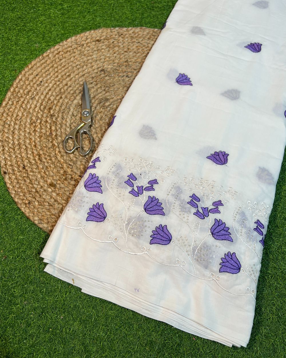 Cotton Work with Border White Colour 44 Inches Width