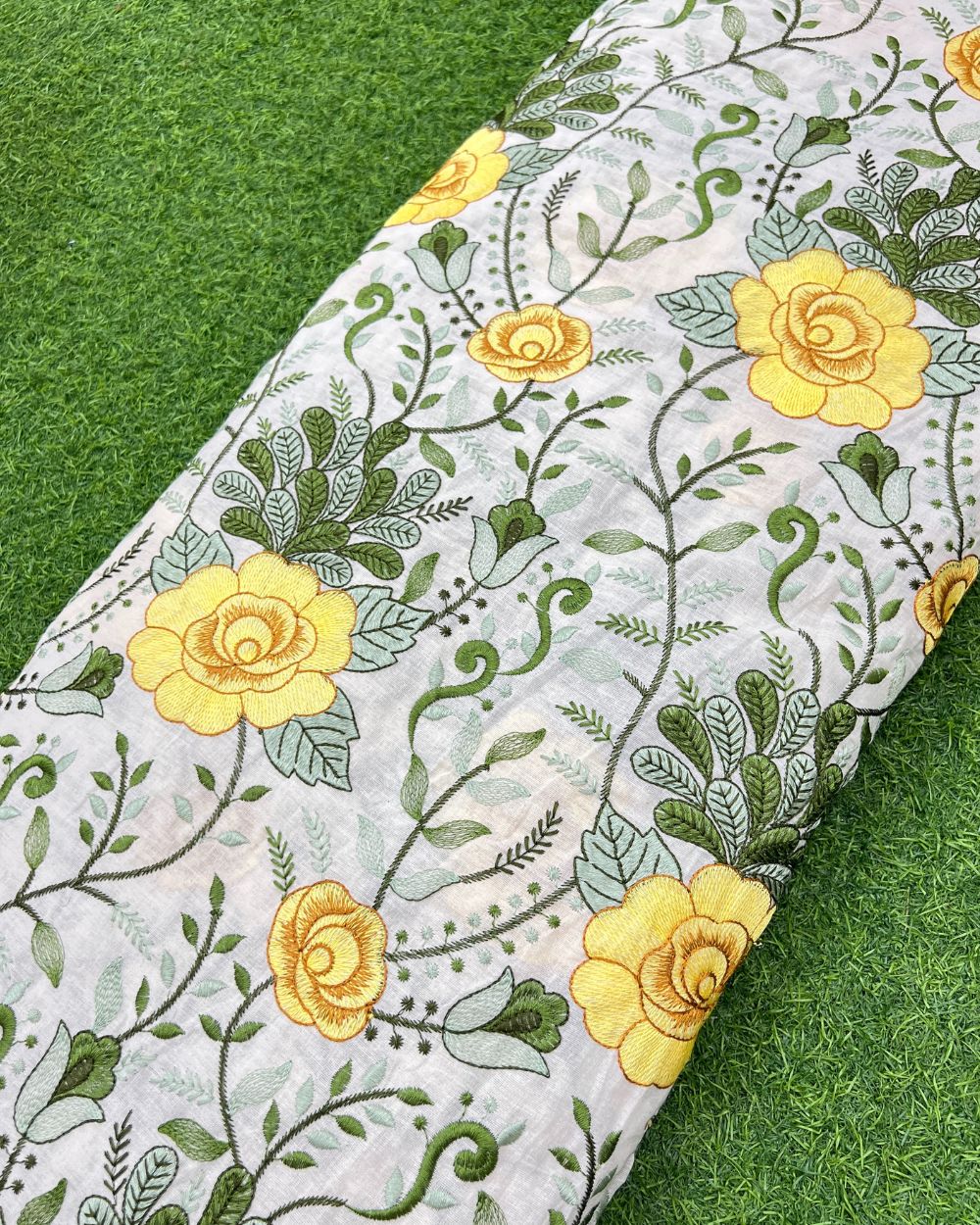 Kora Cotton Work Yellow Colour 45 Inches Width