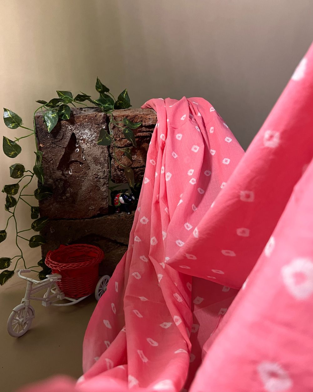 Pure Soft Cotton Bandhani Print Blush Pink Colour 44 Inches Width