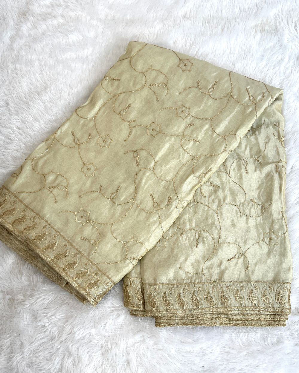 Dyeable Cosmos Border Work Dupatta Golden Colour 40 Inches Width