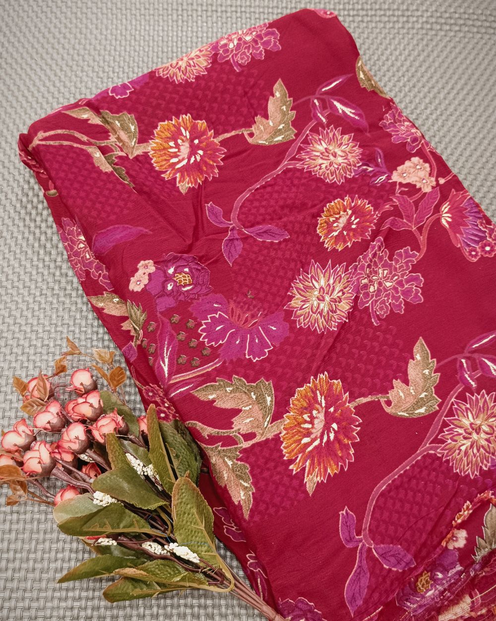 Printed Chinnon Dark Pink Colour 42 Inches Width