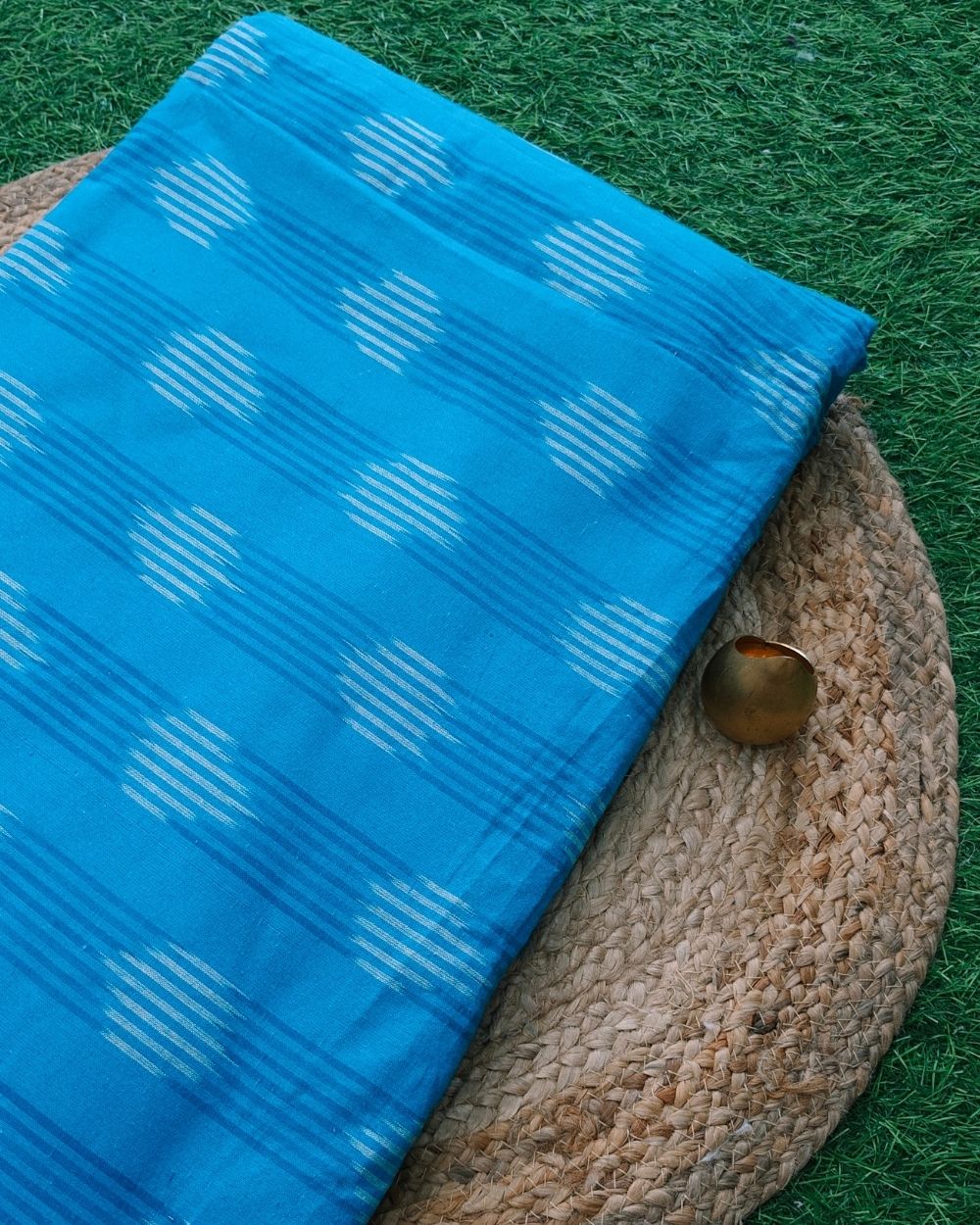 Woven Pure Cotton Ikat Sky Blue Colour 42 Inches Width