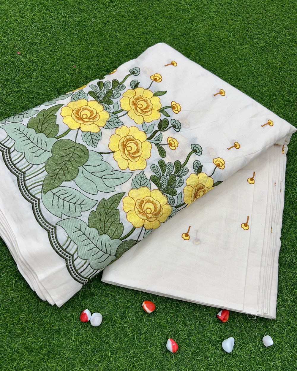 Kora Cotton Border Work Yellow Colour 45 Inches Width