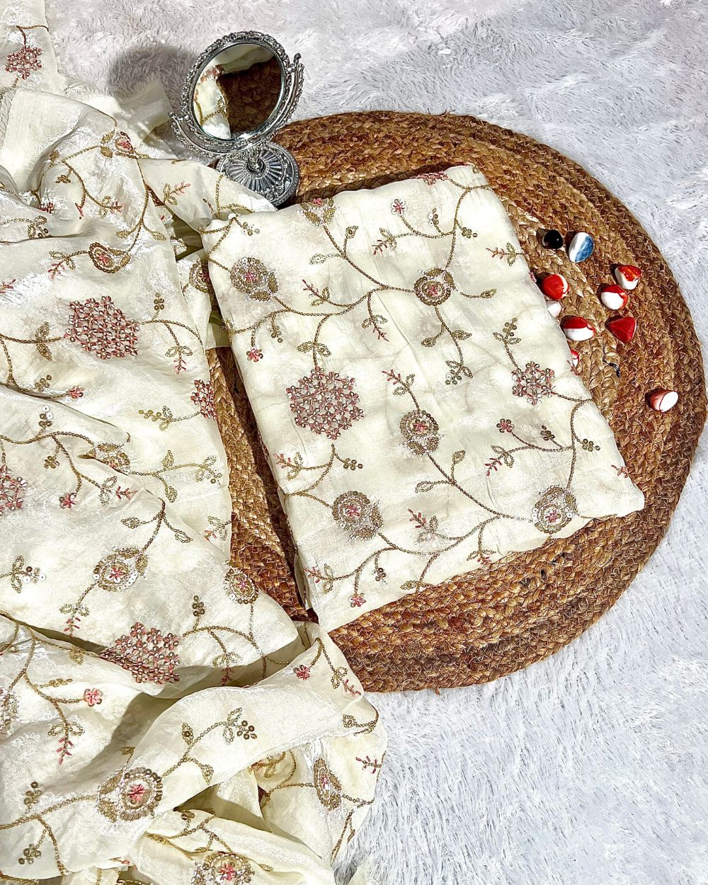 Space Silk Work Off White Colour 45 Inches Width