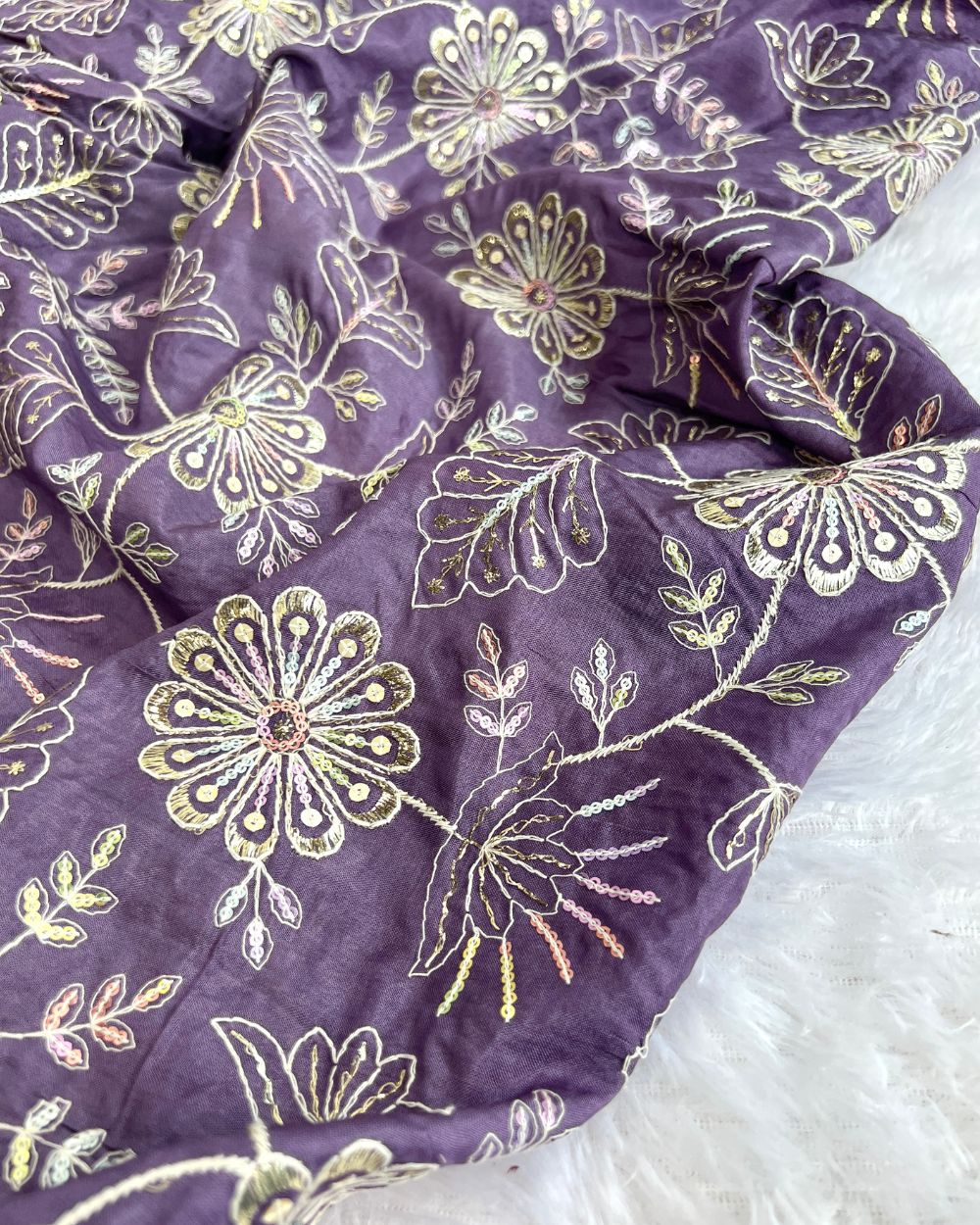 Upada Work Grape Colour 44 Inches Width