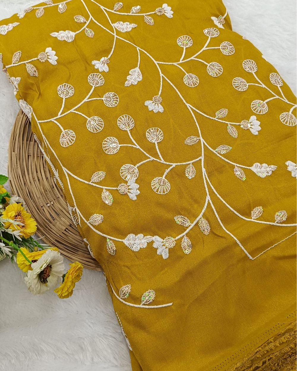 Art Silk Work Mustard Yellow Colour 42 Inches Width