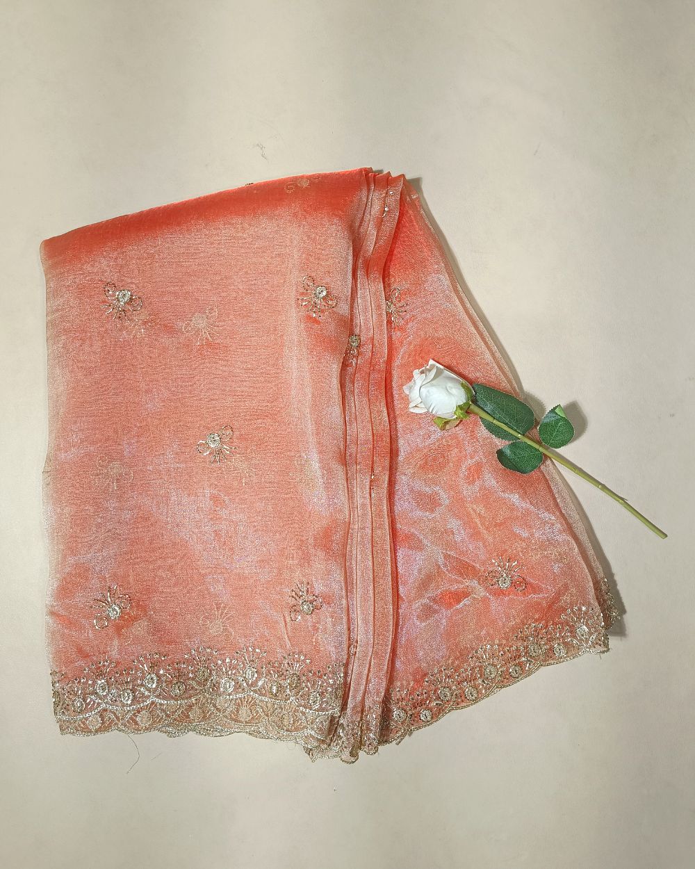 Hiranya Work Dupatta Peach Colour 41 Inches Width