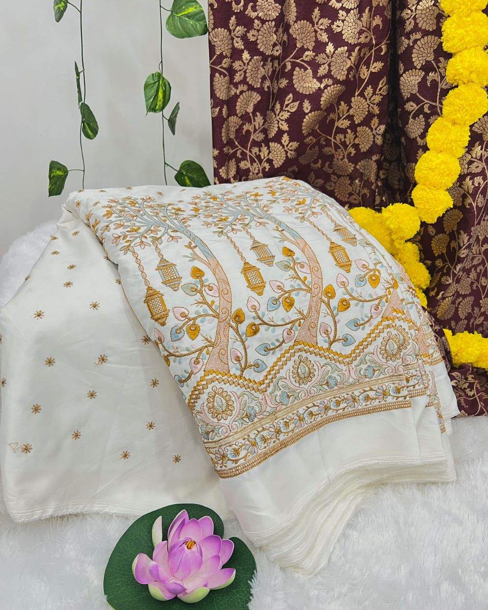 Malai Silk Work White Colour 44 Inches Width