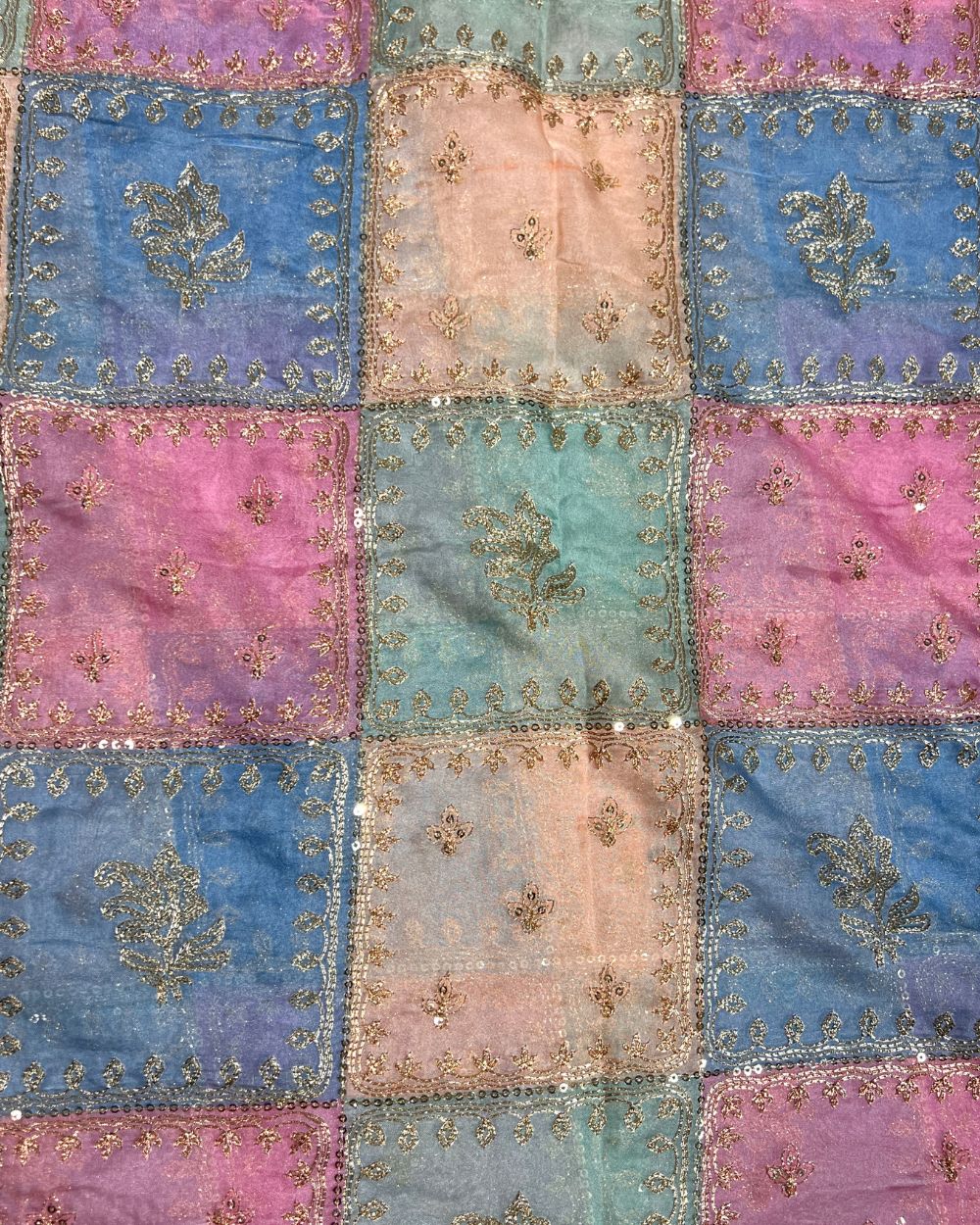 Position Print with Sequin Embroidery on Premium Organza Multicolor 44 Inches Width