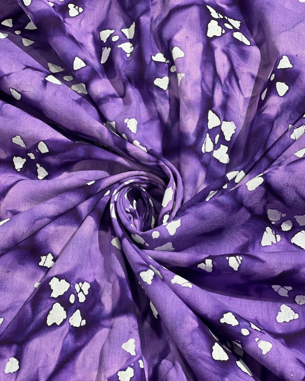 Cotton Hand Blocked Wax Batik Print Lavender Colour 45 Inches Width
