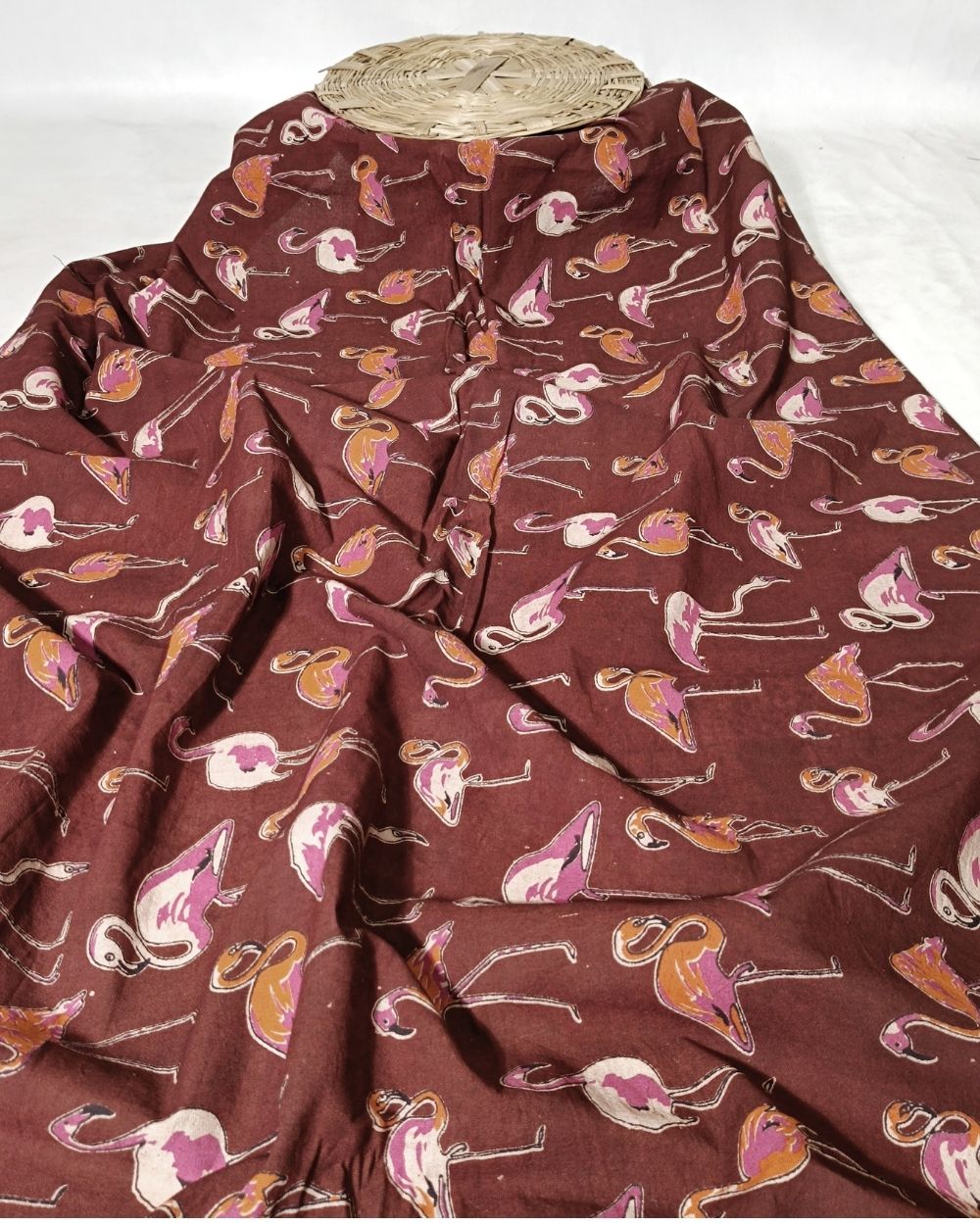 Hand Block Printed Cotton Kalamkari Coffee Brown Colour 46 Inches Width