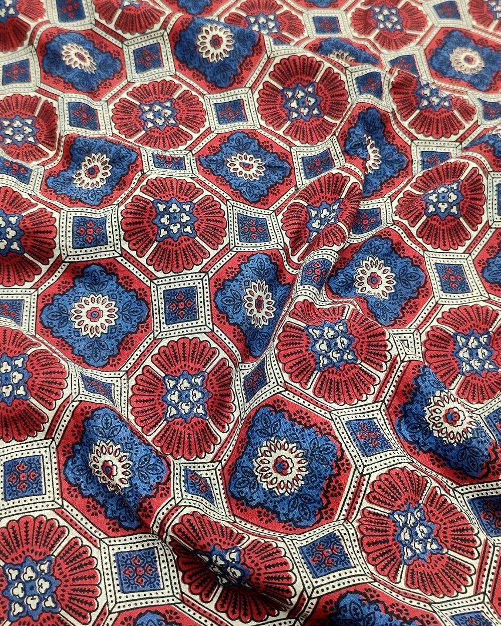 Ajrakh Cotton Natural Dye Block Printed Red Colour 43 Inches Width