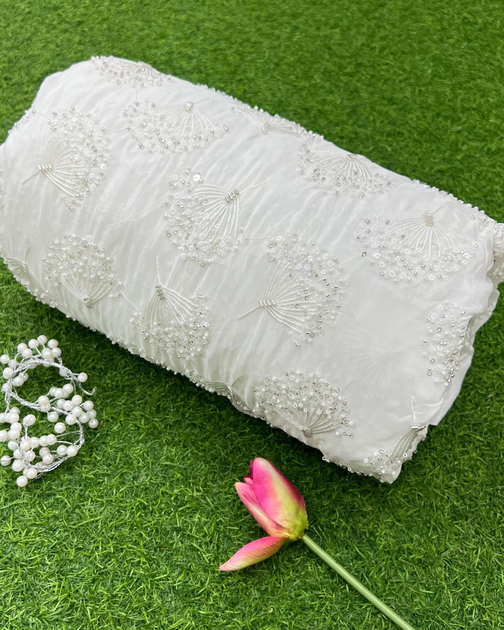 Dyeable Upada work White Colour 44 Inches Width