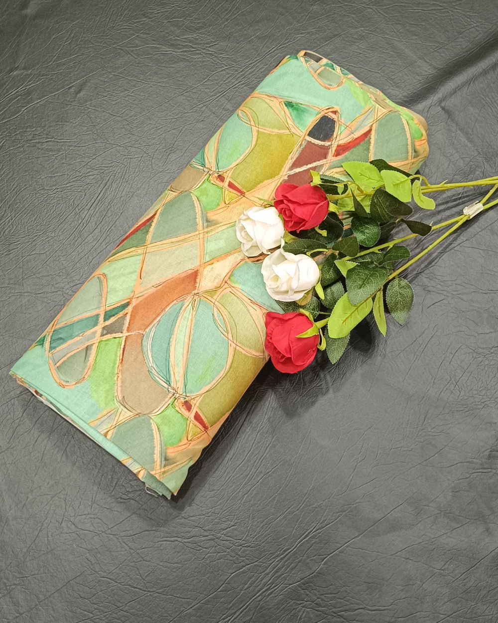 Cotton Linen Feel Abstract Print Parrot Green Colour 42 Inches Width