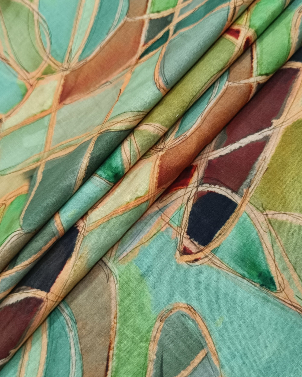 Cotton Linen Feel Abstract Print Parrot Green Colour 42 Inches Width