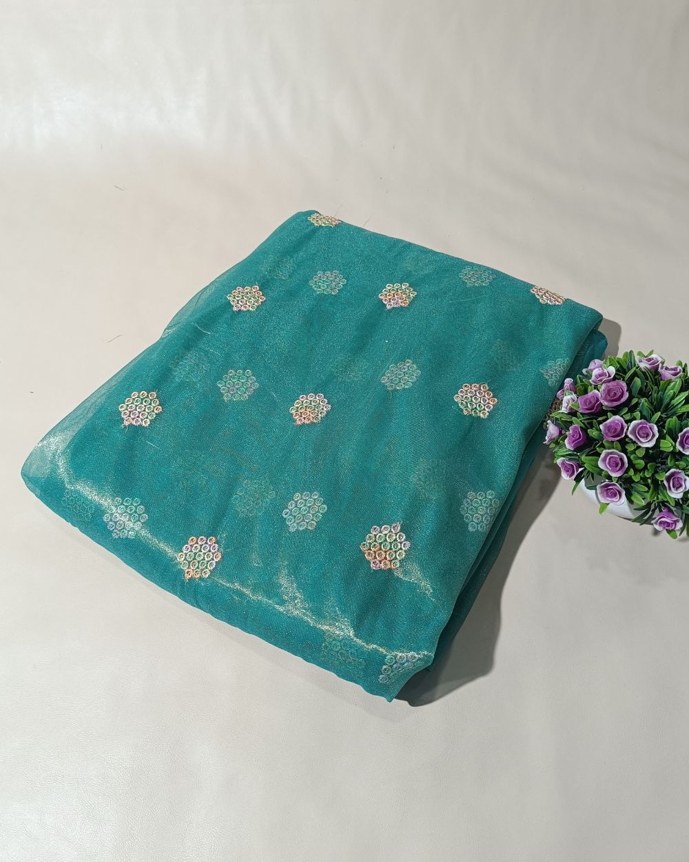 Twill Net Work Teal Blue Colour 46 Inches Width