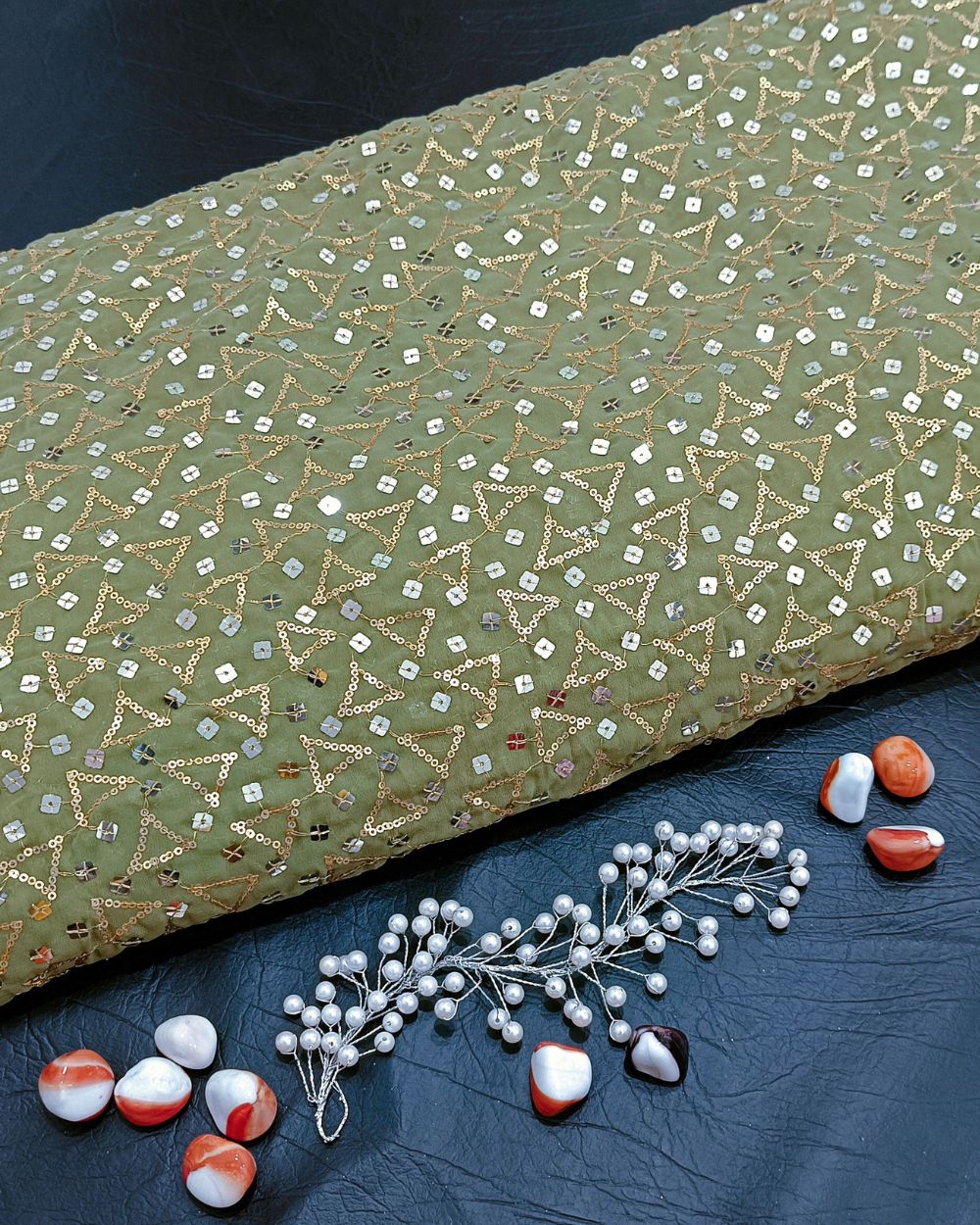Georgette Work Pastel Mehandi Green Colour 45 Inches Width