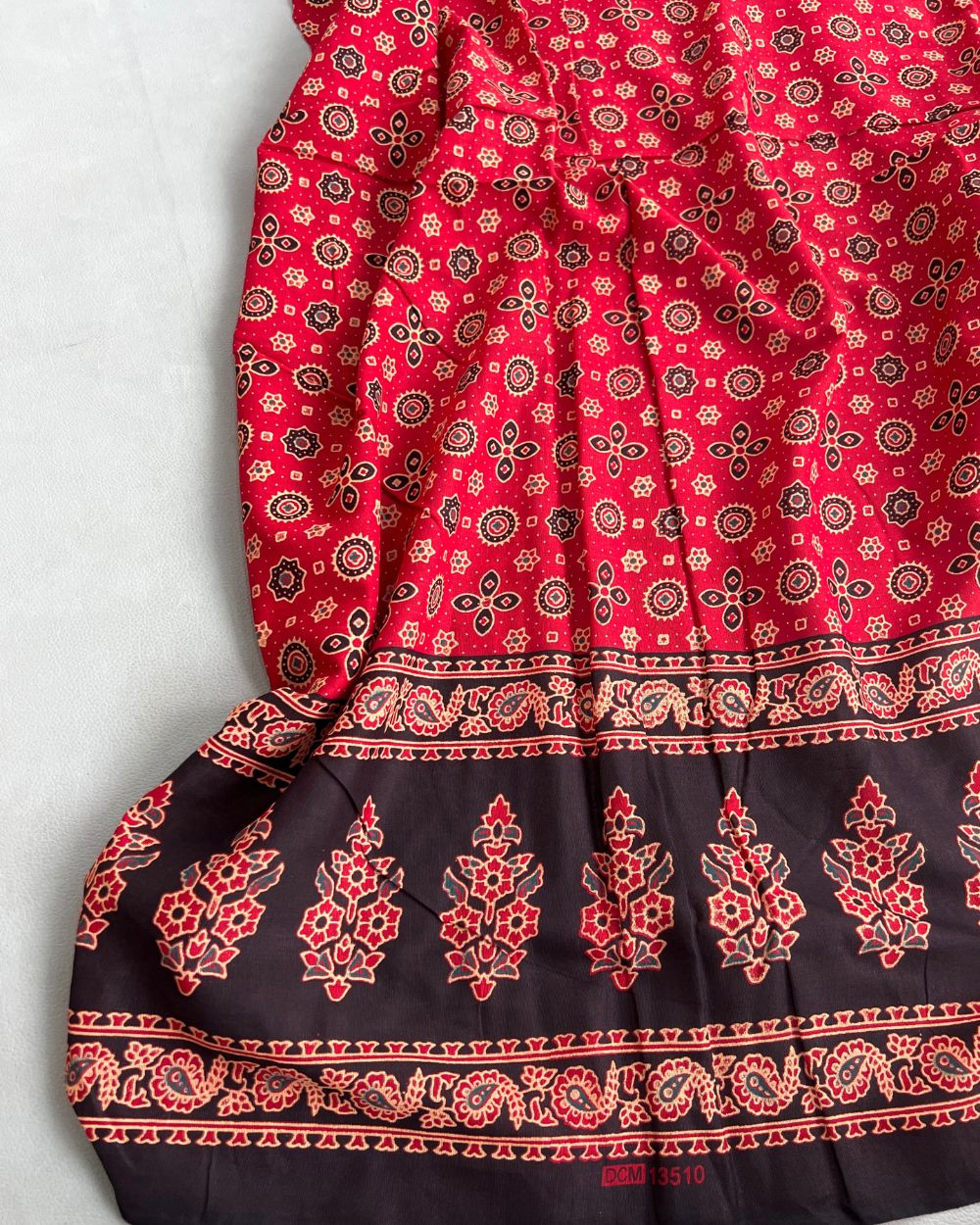 Printed Gujari Cotton with Border Red Colour 42 Inches Width