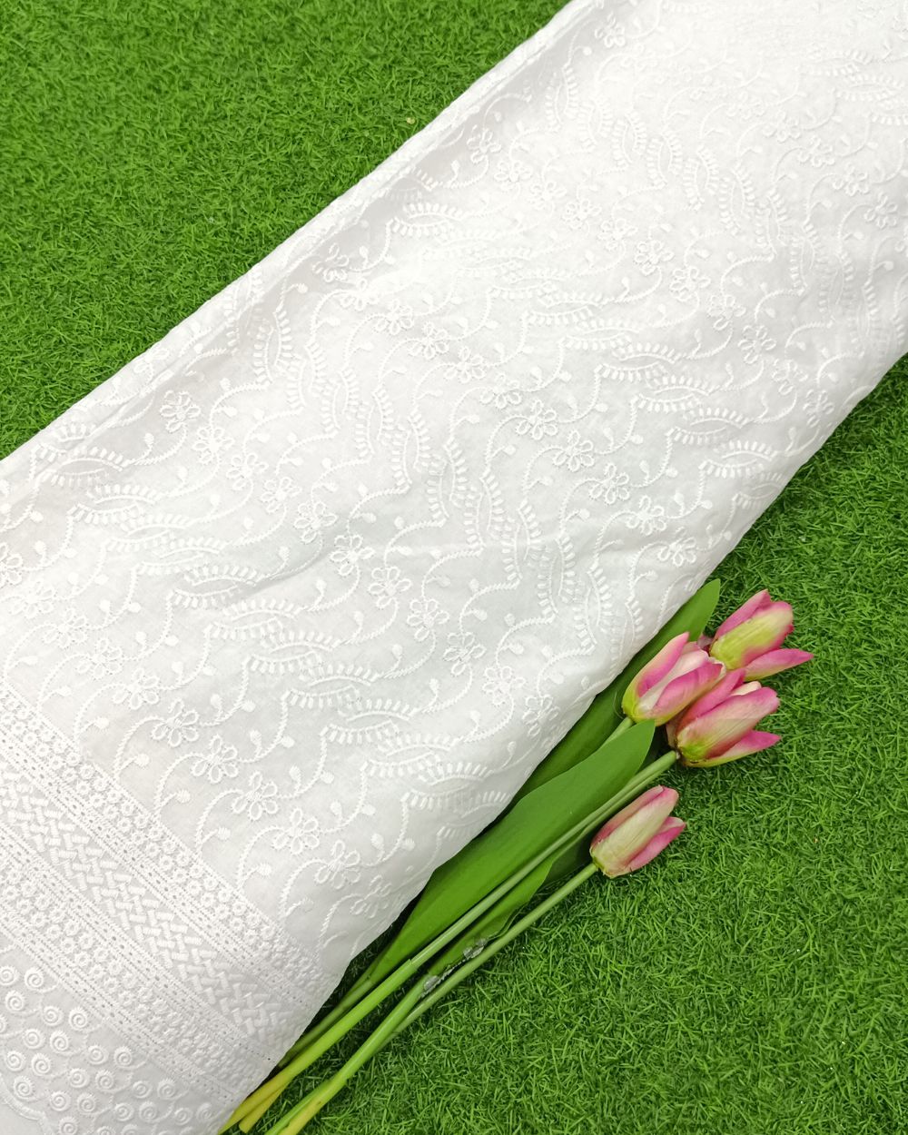 Chikankari Cotton With Border Work White Colour 40 Inches Width