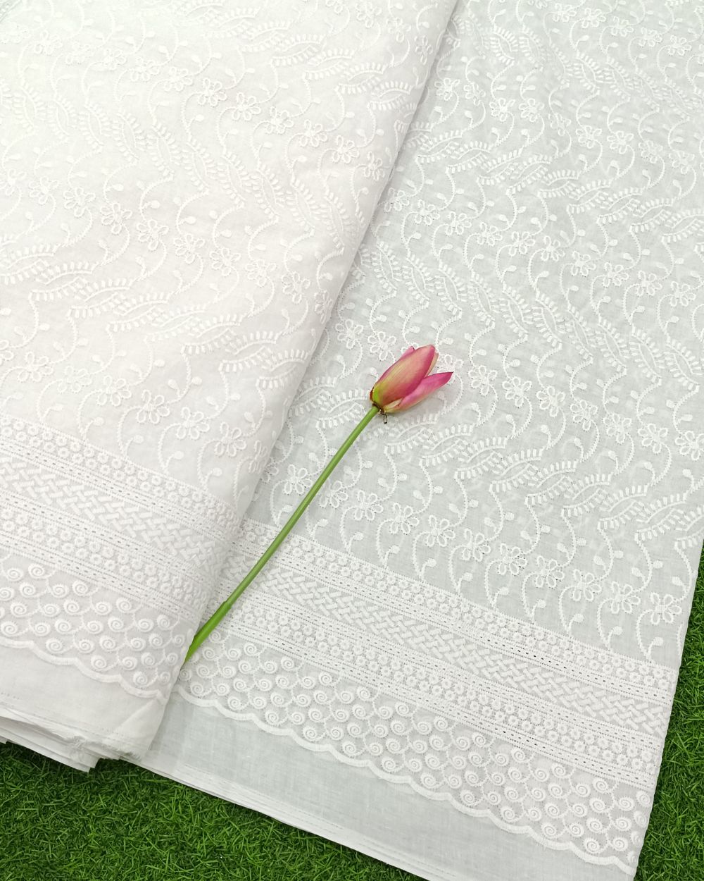 Chikankari Cotton With Border Work White Colour 40 Inches Width