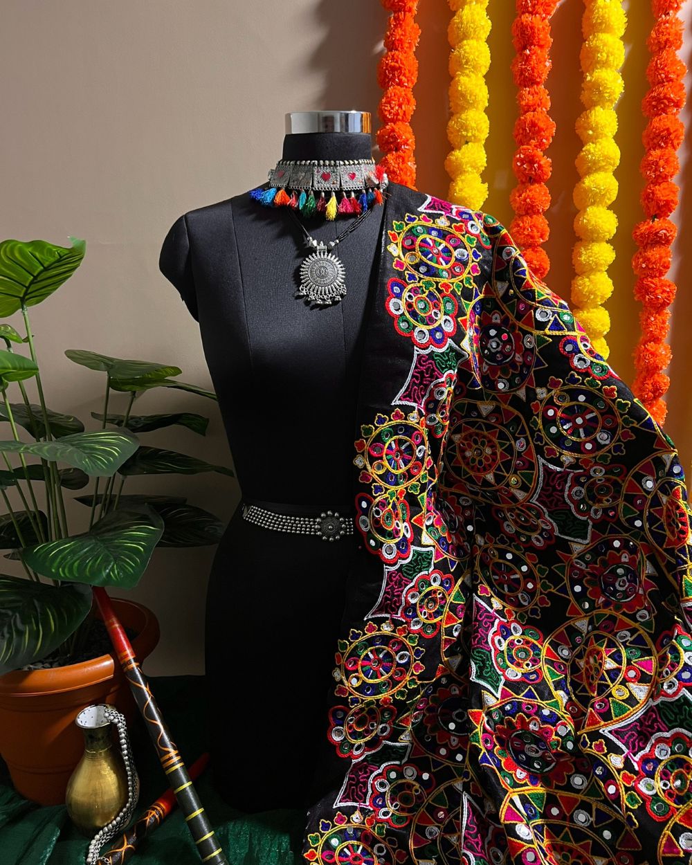 Mulberry Gamthi(Rajasthani) Work Black(Multicolor) 45 Inches Width