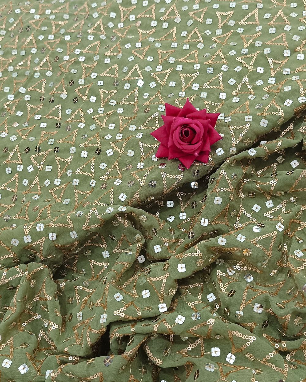 Georgette Work Pastel Mehandi Green Colour 45 Inches Width