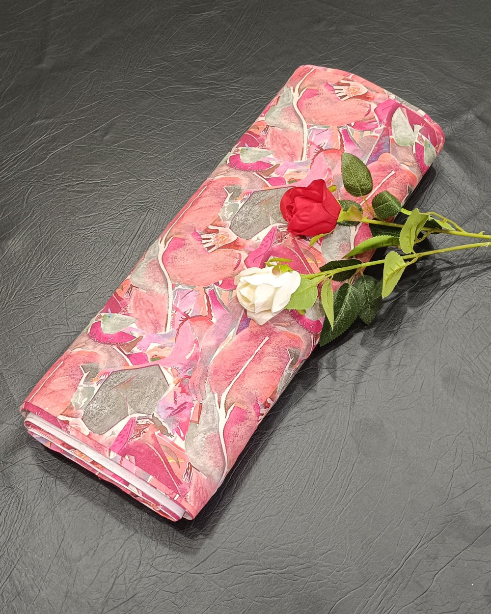 Cotton Linen Feel Abstract Print Pink Colour 43 Inches Width