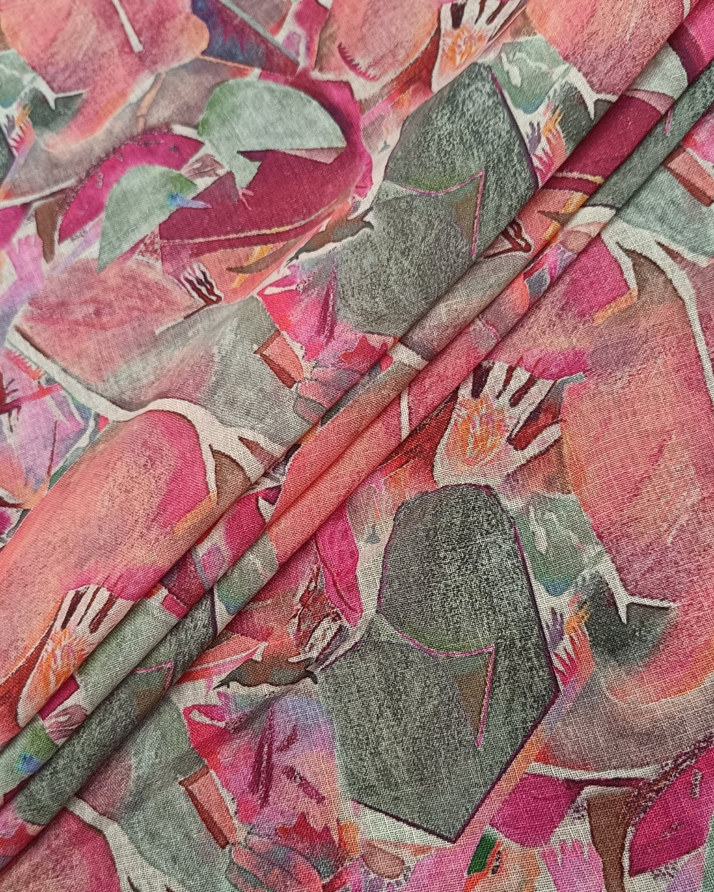 Cotton Linen Feel Abstract Print Pink Colour 43 Inches Width