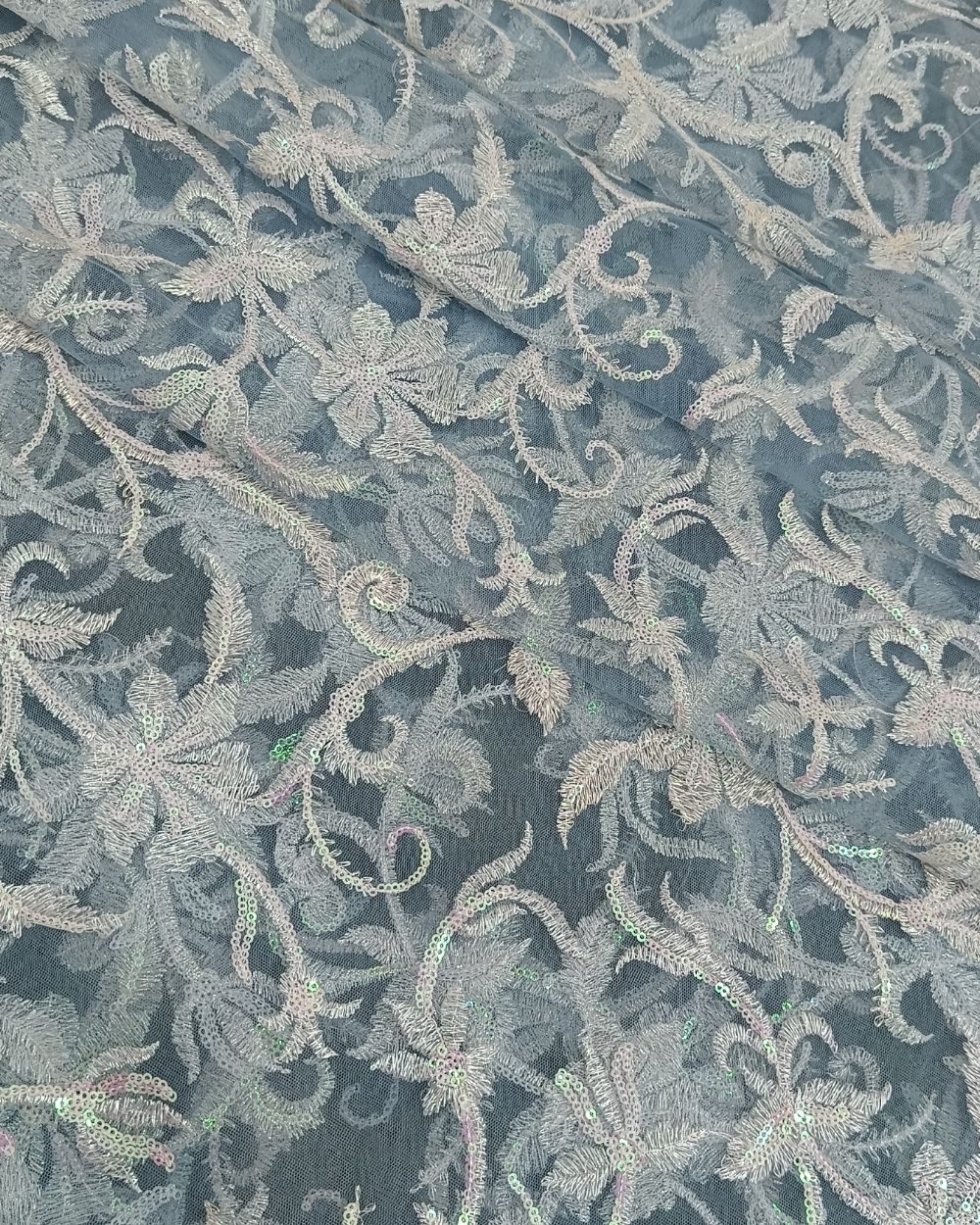 Net Work Bluish Grey Colour 56 Inches Width