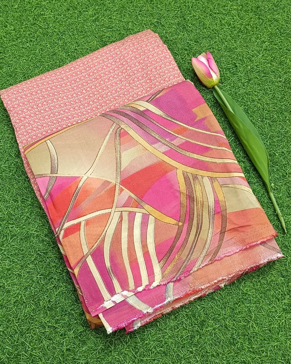 Printed Muslin Unstitched Top (2.70 mtr) & Bottom (3.20 mtr) Set Blush Pink Colour 42 Inches Width