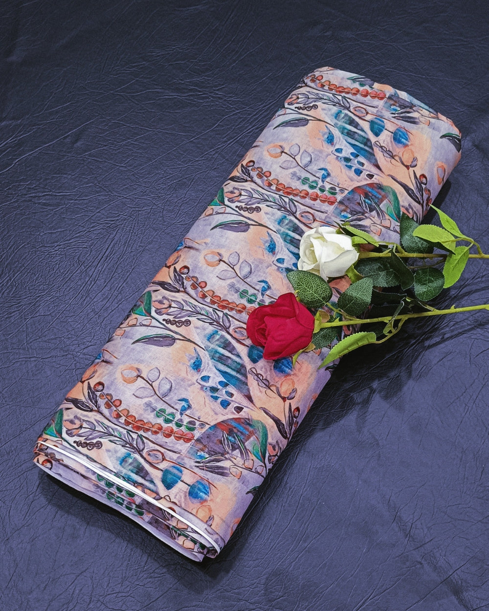 Cotton Linen Feel Floral Print Grey Colour 43 Inches Width